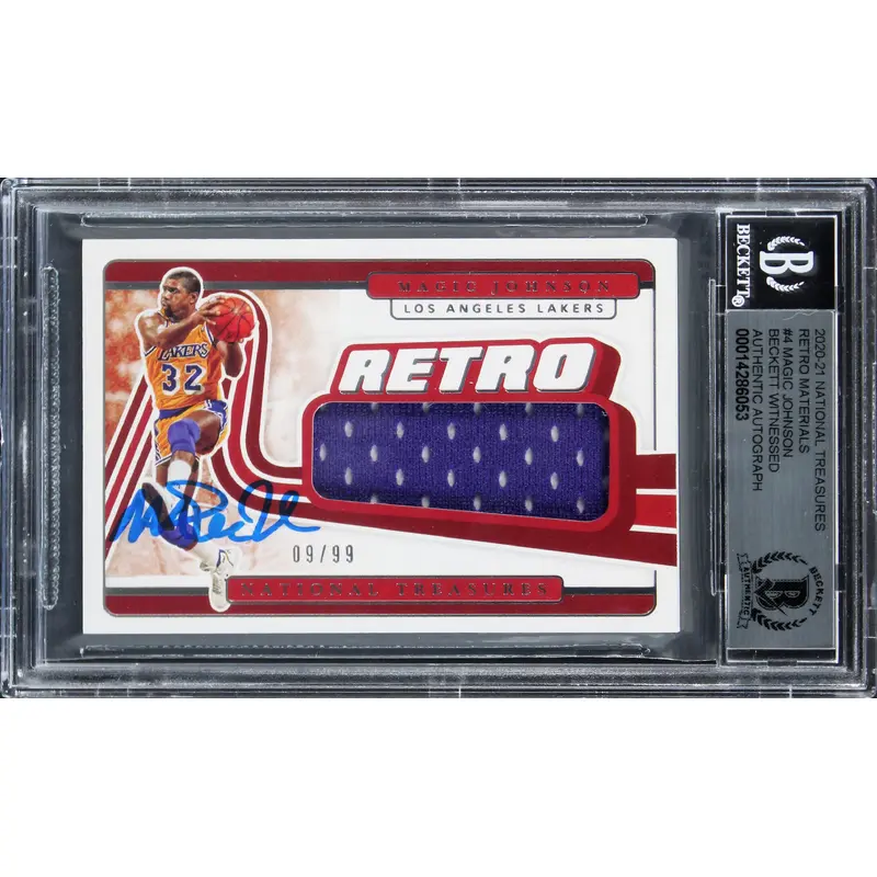 Magic Johnson Signed 2020 National Treasures Retro #4 Card Auto 10! BAS Slab 2
