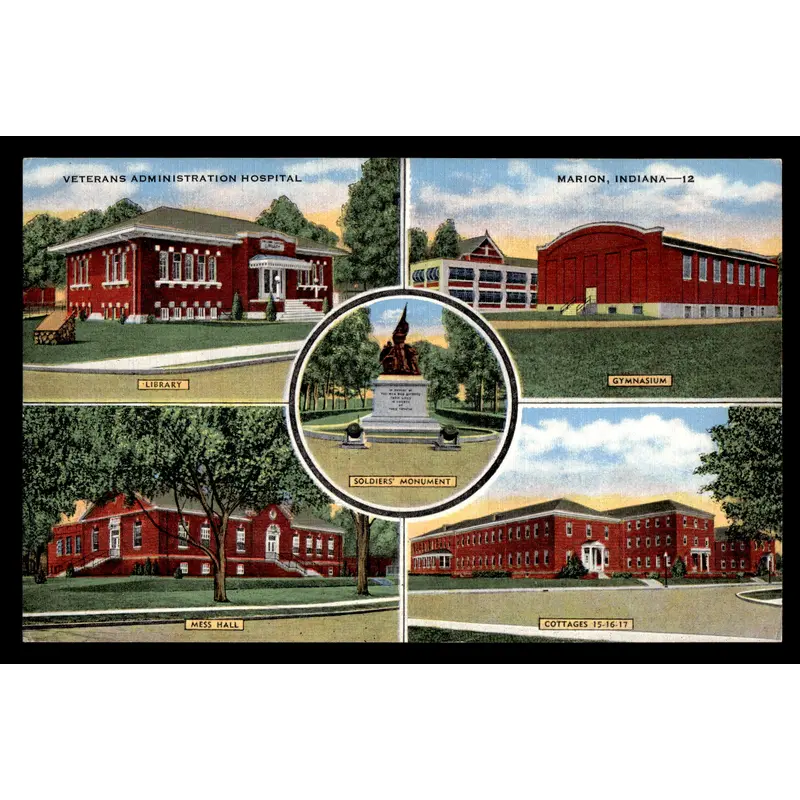 Vintage Marion, Indiana Veterans Hospital Postcard