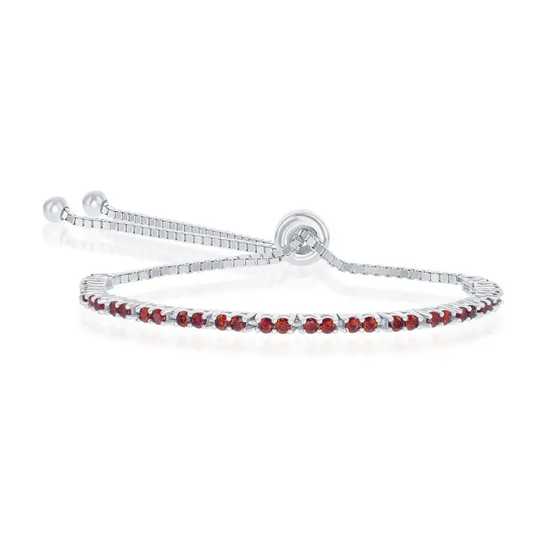 Sterling Silver 2MM Garnet CZ 'January Birthstone' Tennis Adjustable Bolo Bracelet