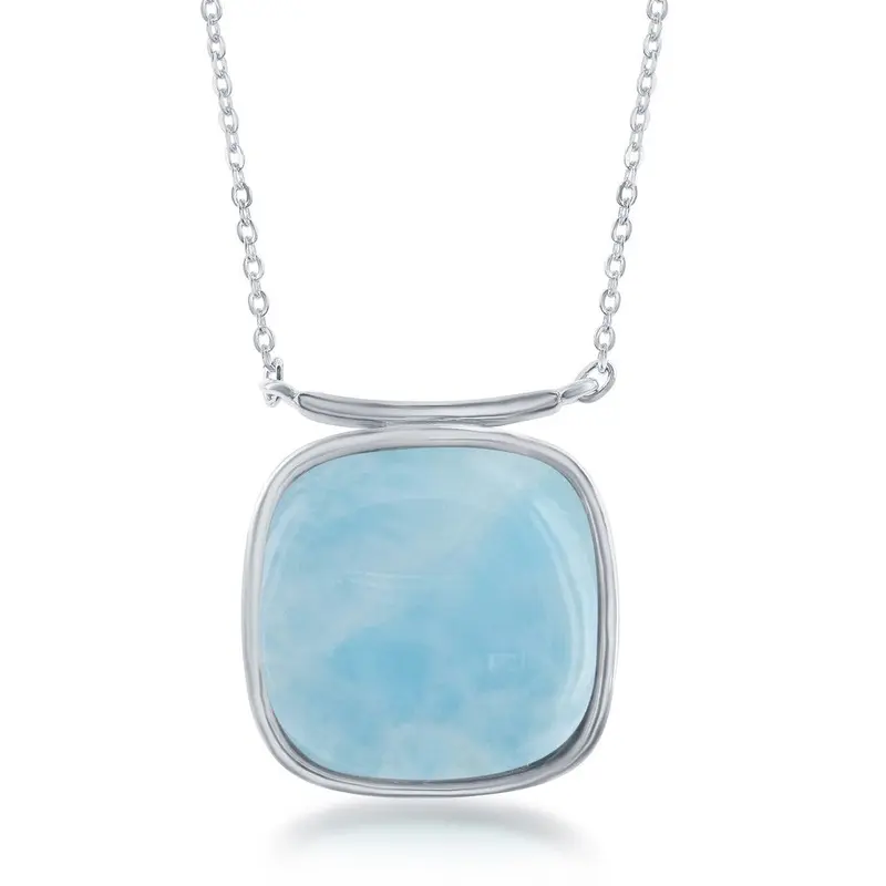 Sterling Silver, Square 'Premium Larimar' Necklace