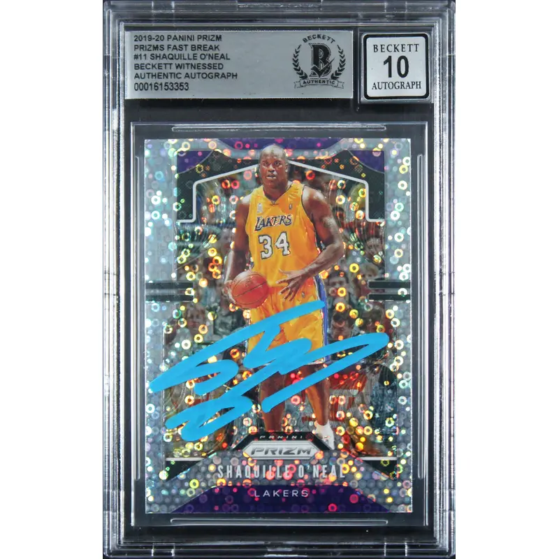 Lakers Shaquille O'Neal Signed 2019 Panini Prizm FB #11 Card Auto 10! BAS Slab