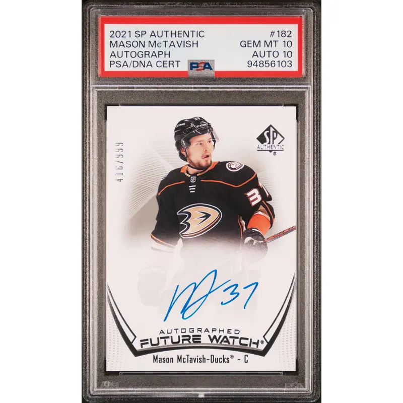 Mason McTavish 2021 Upper Deck SP Authentic #416/999 PSA 10 Auto 10