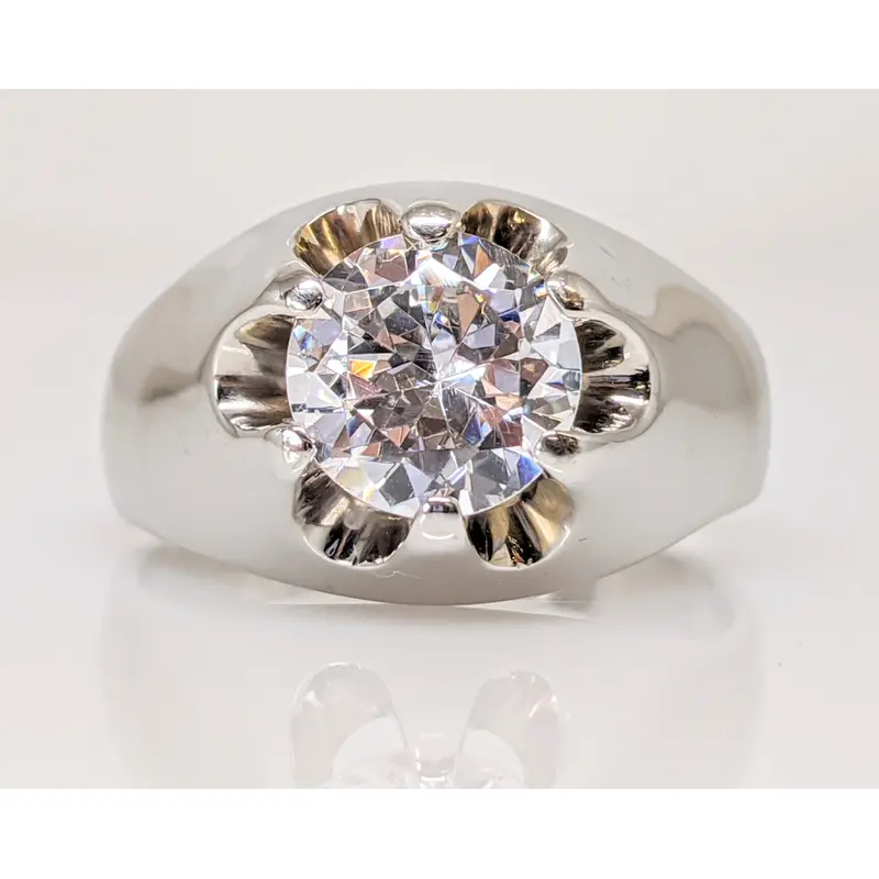 14K CUBIC ZIRCONIA ROUND 8MM ESTATE BELCHER RING 9.5 GRAMS
