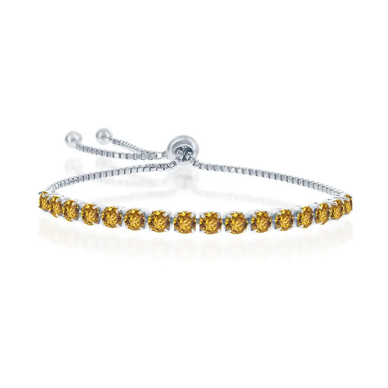 Sterling Silver 4MM Topaz "November" Swarovski Element Adjusatble Bolo Bracelet