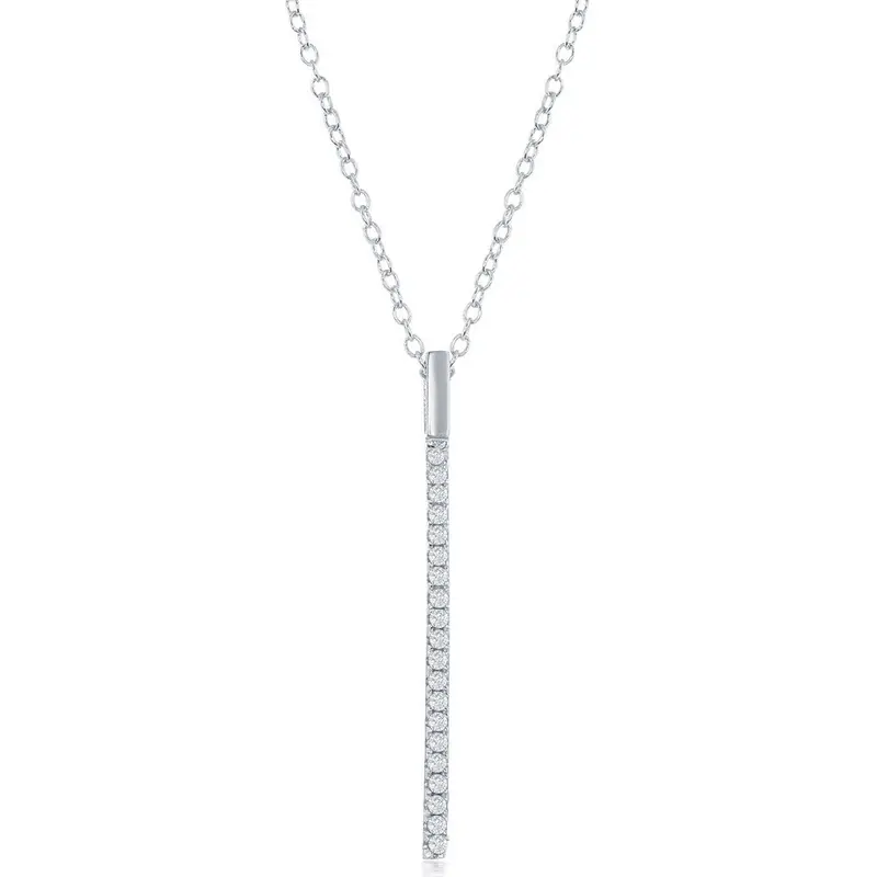 Sterling Silver CZ Vertical Bar Necklace