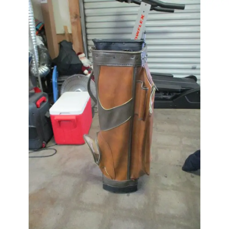 Used Vintage Atlantic Leather Golf Cart Bag - broken zippers