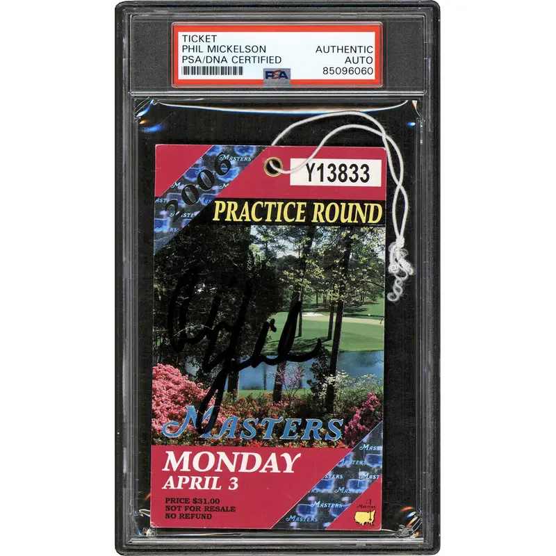 Phil Mickelson Signed 2010 Masters Augusta National Badge Ticket PSA/DNA Slabbed