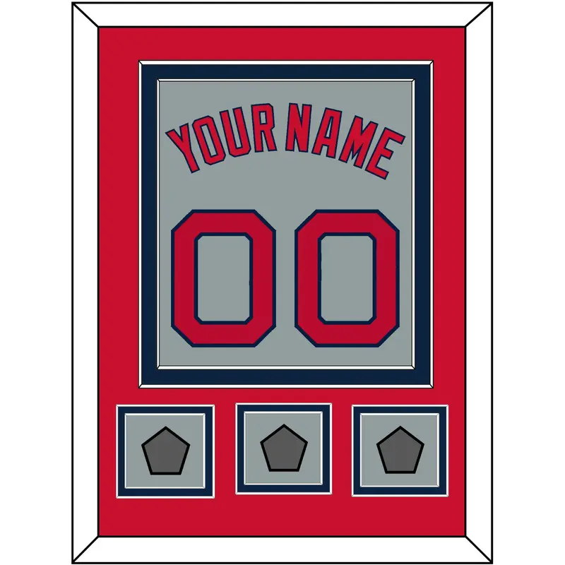 Boston Name, Number & Three World Series Champions Patches - Road Gray - Double Mat 3