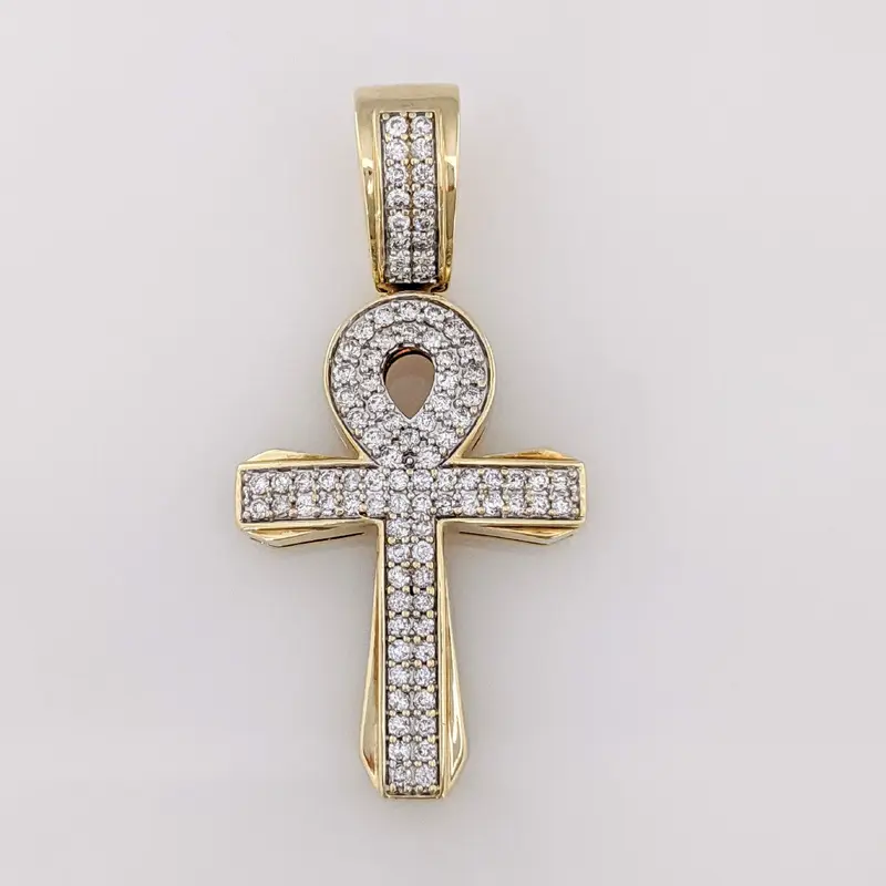 10K .95 CARAT TOTAL WEIGHT I2 I DIAMOND ROUND (95) ANKH ESTATE CROSS PENDANT 5.1 GRAMS