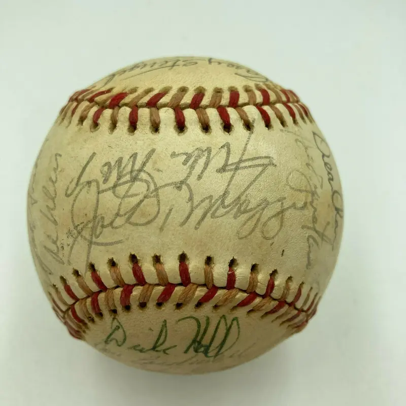 Joe Dimaggio Casey Stengel Willie Mays 1972 Old Timers Day Signed Baseball JSA