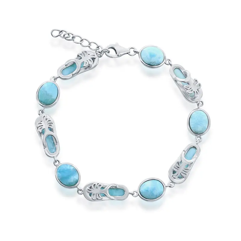 Sterling Silver, Alternating Oval & Flip Flop Larimar Bracelet