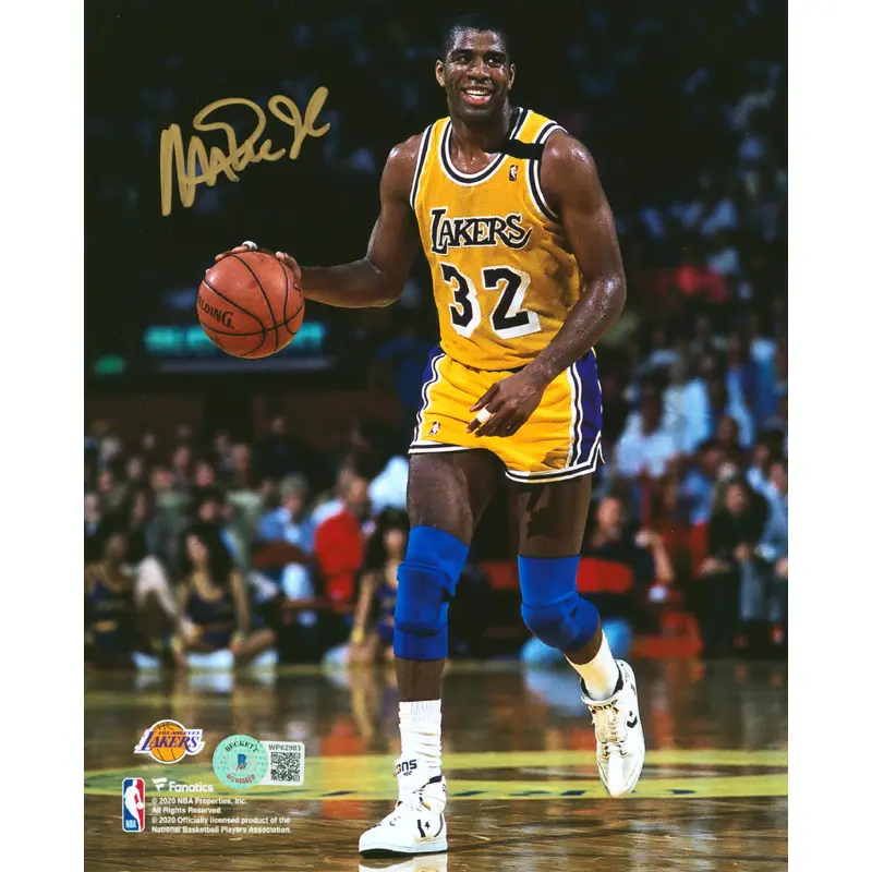 Lakers Magic Johnson Authentic Signed 8x10 Vertical Dribbling Photo BAS Witness