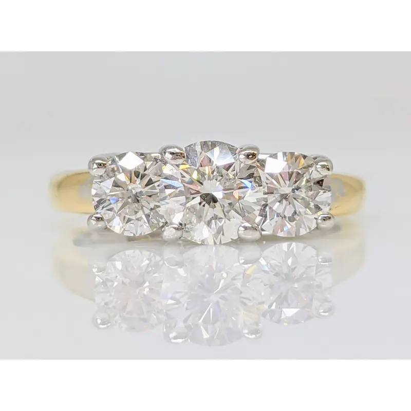 14K 1.00 CARAT TOTAL WEIGHT SI3-I1 H DIAMOND ROUND TRINITY ESTATE RING 3.2 GRAMS