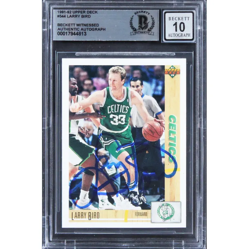 Celtics Larry Bird Signed 1991 Upper Deck #344 Card Auto 10! BAS Slabbed