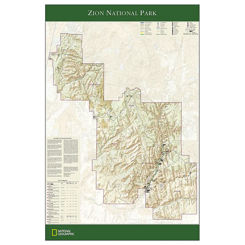 Zion National Park National Geographic 24x36 Wall Map Poster - NG Maps
