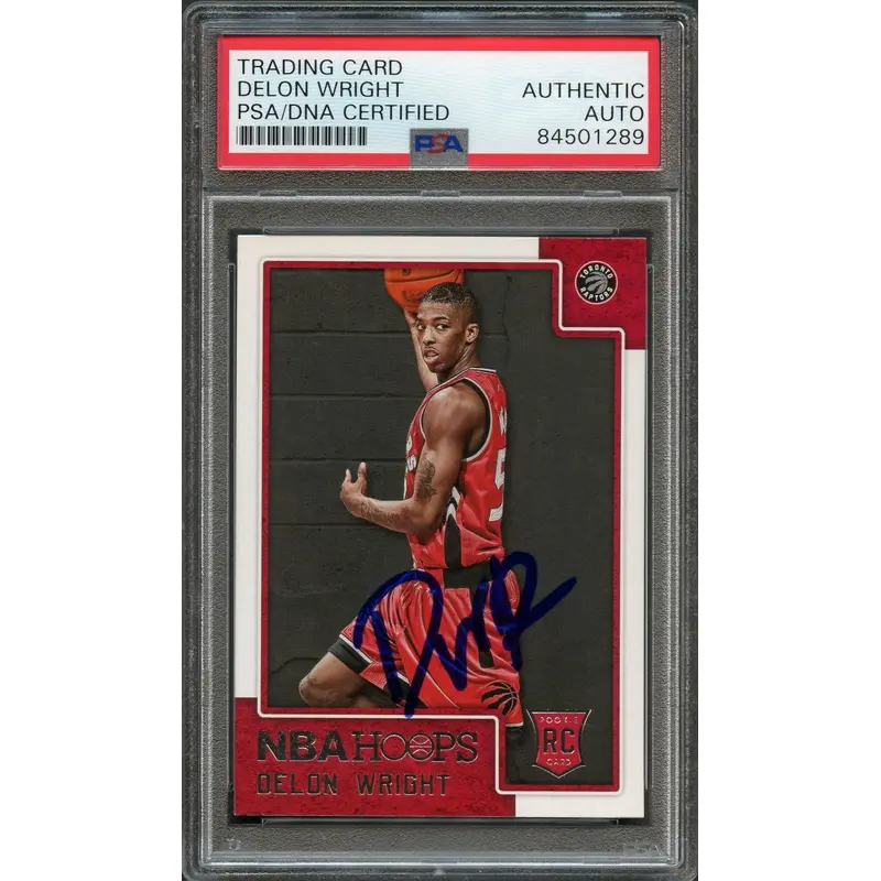 2015-16 NBA Hoops #292 Delon Wright Signed Card AUTO PSA Slabbed RC Raptors