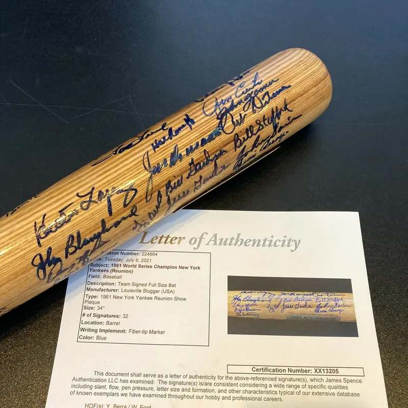 1961 New York Yankees World Series Champs Team Signed Baseball Bat With JSA COA
