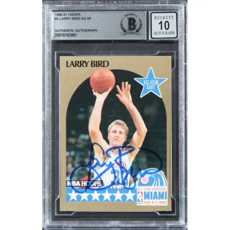 Celtics Larry Bird Authentic Signed 1990 Hoops #2 Card Auto 10! BAS Slabbed