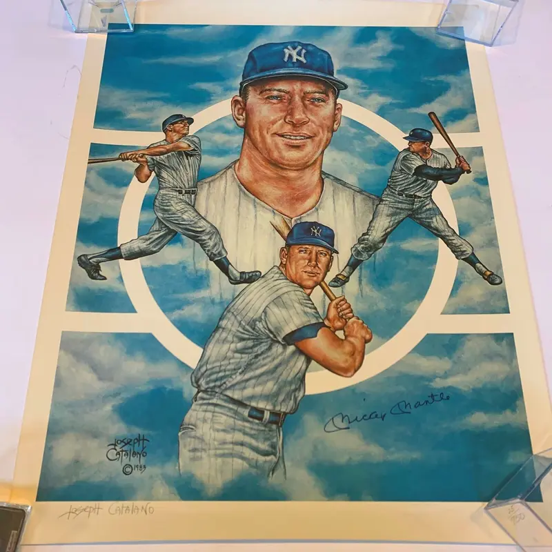 Mickey Mantle Signed 22x28 NY Yankees Lithograph Joseph Catalano With JSA COA