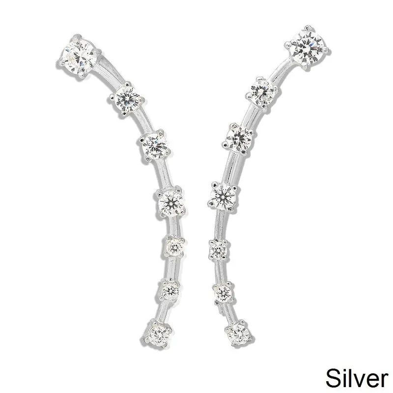 Sterling Silver Curved Ear Climber CZ Earrings
