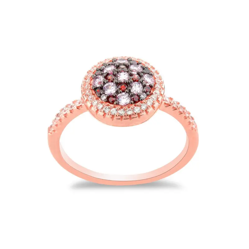 Sterling Silver Rose GP Round Pink Micro Pave Ring