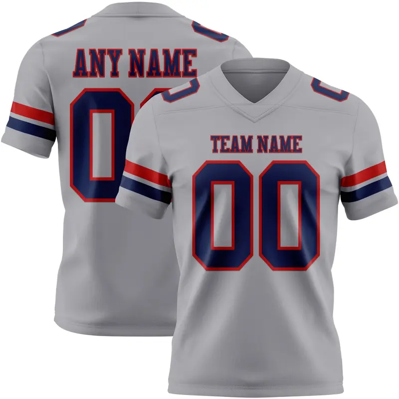 Custom Gray Navy-Red Mesh Authentic Football Jersey
