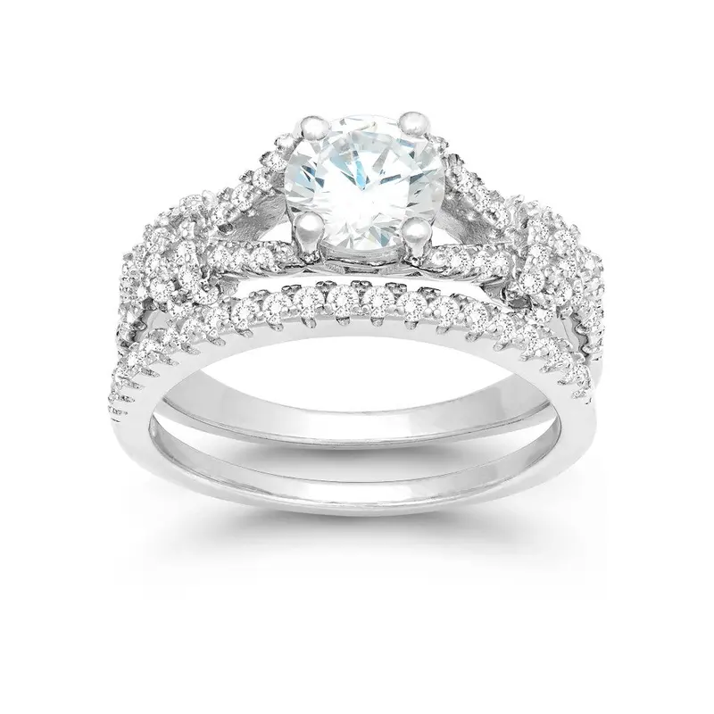 Sterling Silver, CZ Engagement and Wedding Ring Set