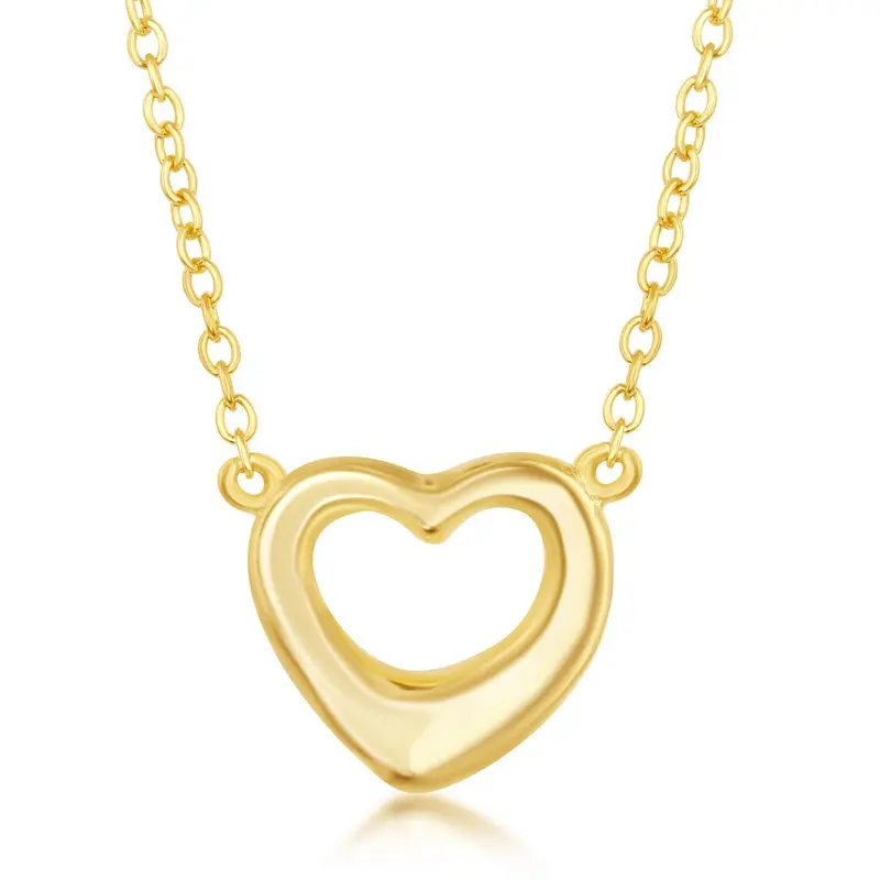 Sterling Silver Puffed Open Heart Necklace - Gold Plated